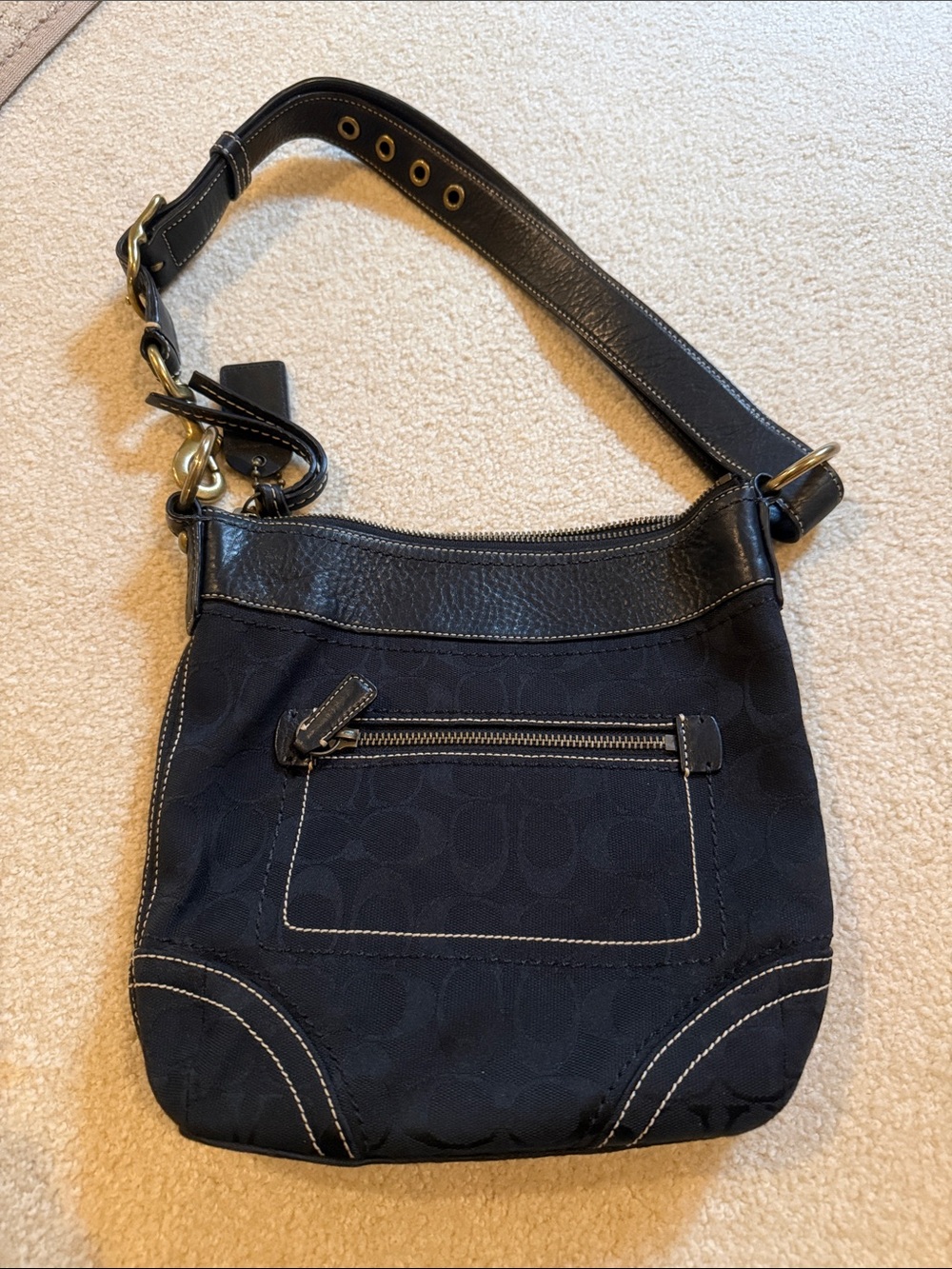 Coach Black Signature Canvas Bag with Leather Trim - Picture 3 of 4